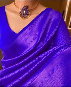 Majesty Royal Blue Soft Silk Saree With Demure Blouse Piece
