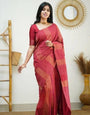 Pleasurable Red Soft Silk Saree With Twirling Blouse Piece