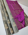 Trendy Grey Soft Silk Saree With Amazing Blouse Piece