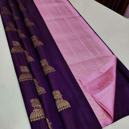 Dalliance Purple Soft Silk Saree With Sizzling Blouse Piece