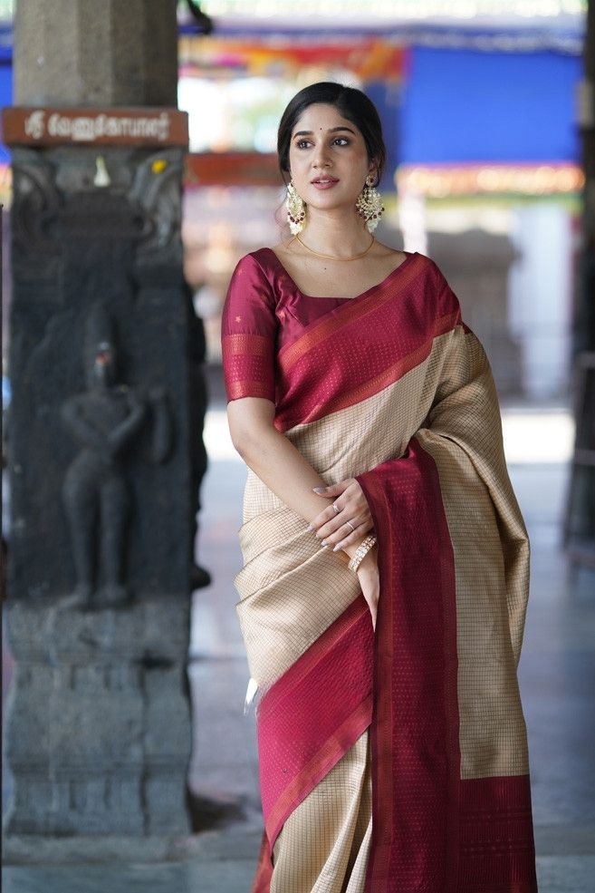 Chatoyant Beige Soft Silk Saree With Dalliance Blouse Piece