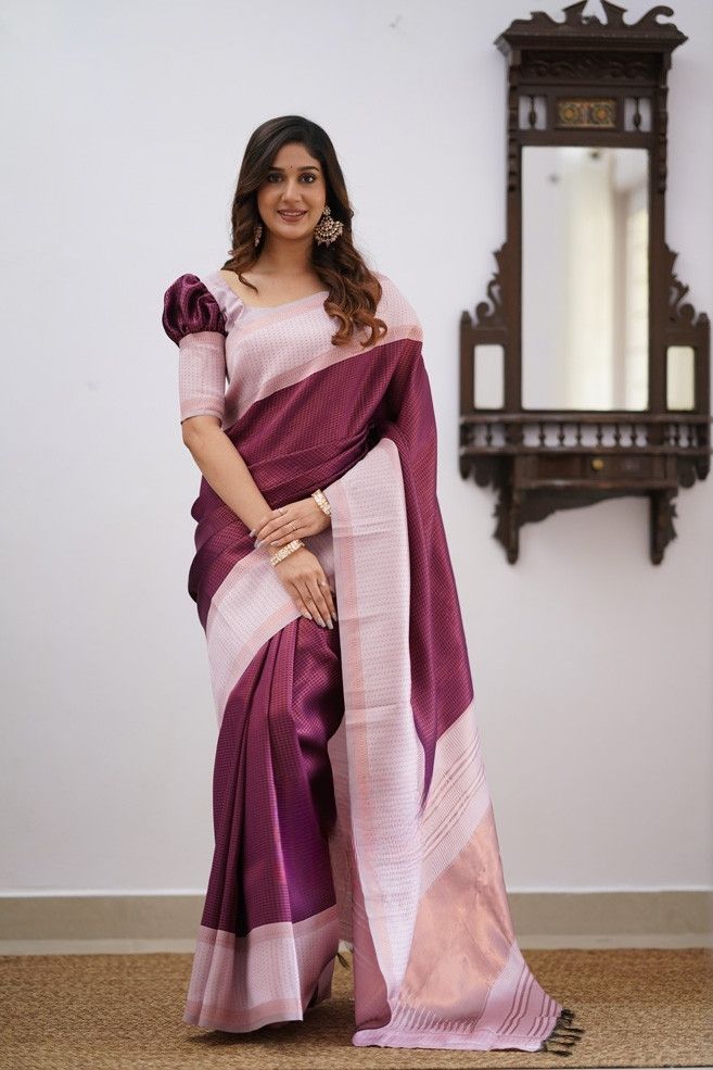 Murmurous Wine Soft Silk Saree With Stunner Blouse Piece