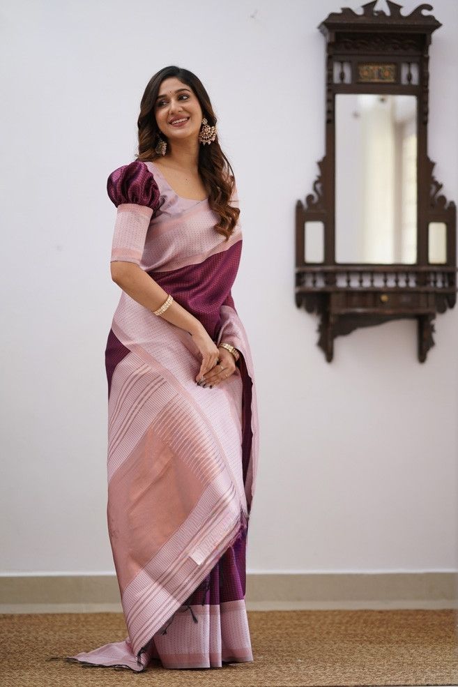 Murmurous Wine Soft Silk Saree With Stunner Blouse Piece