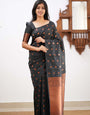 Capricious Black Soft Silk Saree With Skinny Blouse Piece