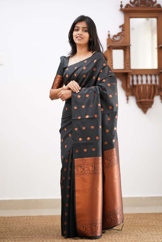 Capricious Black Soft Silk Saree With Skinny Blouse Piece