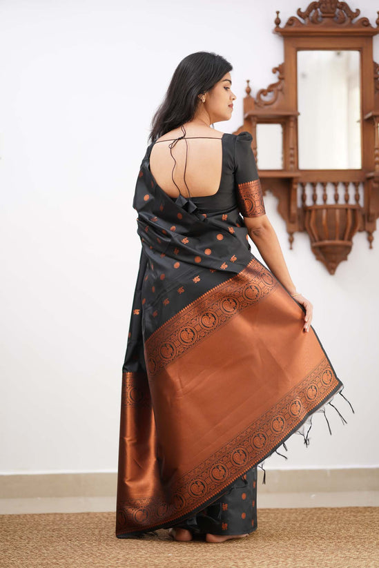 Capricious Black Soft Silk Saree With Skinny Blouse Piece