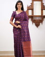 Gratifying Purple Soft Silk Saree With Outstanding Blouse Piece