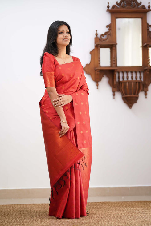 Staring Red Soft Silk Saree With Deserving Blouse Piece