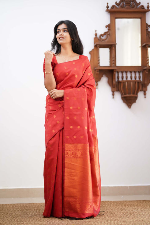 Staring Red Soft Silk Saree With Deserving Blouse Piece