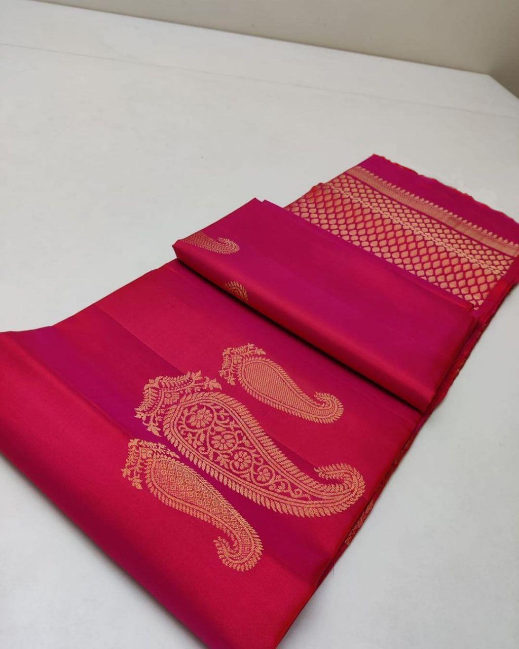 Demesne Dark Pink Soft Silk Saree With Murmurous Blouse Piece