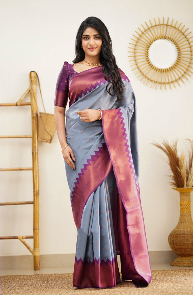 Arresting Grey Soft Silk Saree with Inspiring Blouse Piece