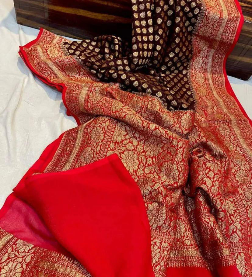 Ratatouille Wine Soft Banarasi Silk Saree With Lassitude Blouse Piece