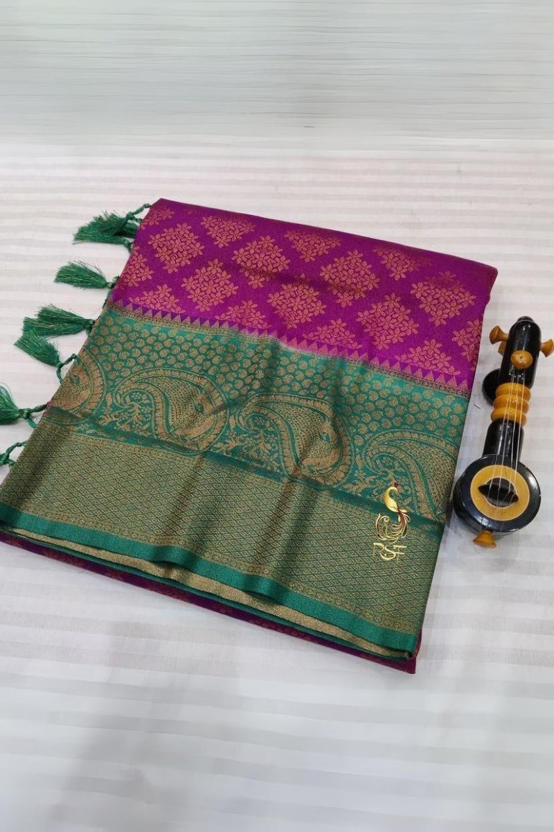 Propinquity Dark Pink Soft Banarasi Silk Saree With Capricious Blouse Piece