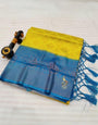 Palimpsest Lemon Soft Banarasi Silk Saree With Captivating Blouse Piece