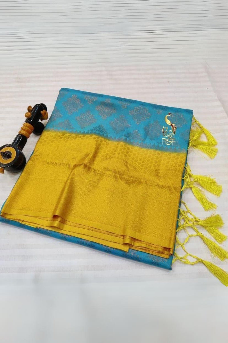 Moiety Sky Soft Banarasi Silk Saree With Dissemble Blouse Piece