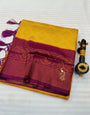 Murmurous Yellow Soft Banarasi Silk Saree With Moiety Blouse Piece