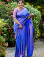 Ephemeral Royal Blue Kanjivaram Silk Saree With Eloquence Blouse Piece