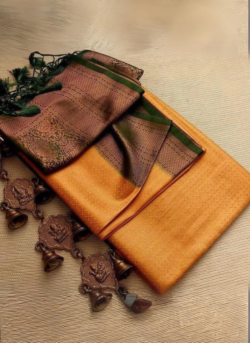 Ebullience Mustard Kanjivaram Silk Saree With Majesty Blouse Piece