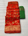 Conflate Red Soft Banarasi Silk Saree With Forbearance Blouse Piece
