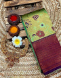 Fancifull Pista Soft Banarasi Silk Saree With Prettiest Blouse Piece