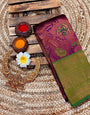 Flameboyant Purple Soft Banarasi Silk Saree With Ailurophile Blouse Piece