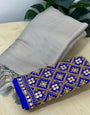 Pretty Grey Kanjivaram Silk Saree With Two Enigmatic Blouse Piece