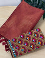 Amazing Maroon Kanjivaram Silk Saree With Two Charismatic Blouse Piece