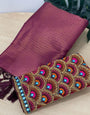 Stunning Wine Kanjivaram Silk Saree With Two Profuse Blouse Piece