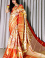 Adorning Red Kanjivaram Silk Saree With Gleaming Blouse Piece