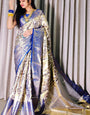 Skinny Royal Blue Kanjivaram Silk Saree With Unique Blouse Piece