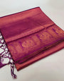 Gratifying Purple Kanjivaram Silk Saree With Conflate Blouse Piece