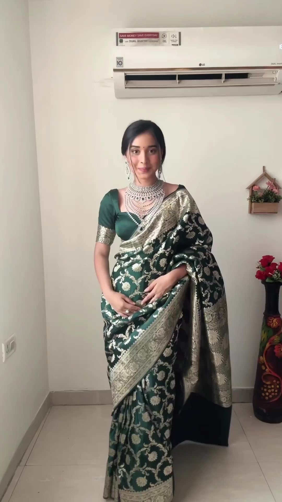 Sizzling 1-Minute Ready To Wear Green Soft Silk Saree