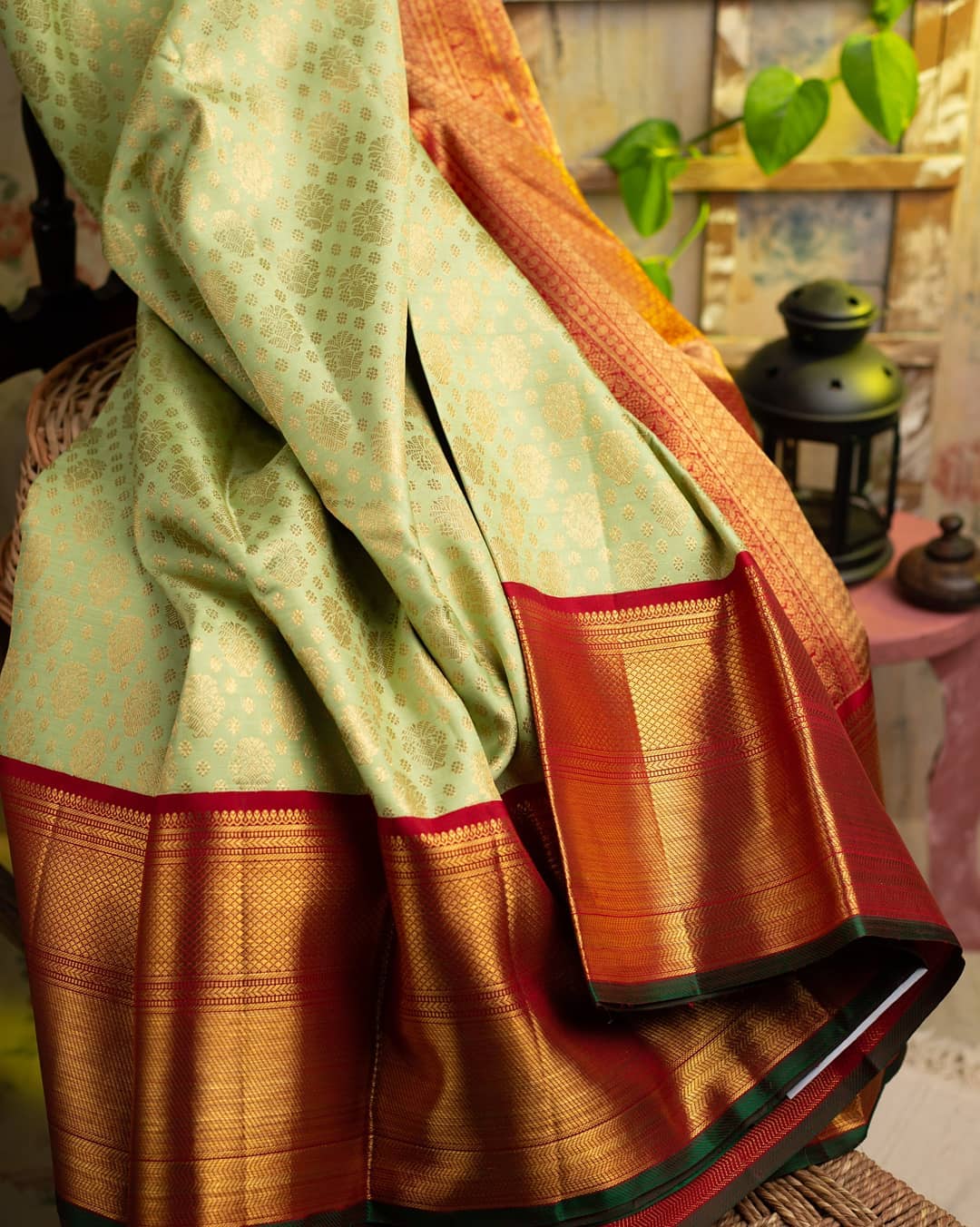 Surreptitious Pista Soft Banarasi Silk Saree With Ethnic Blouse Piece