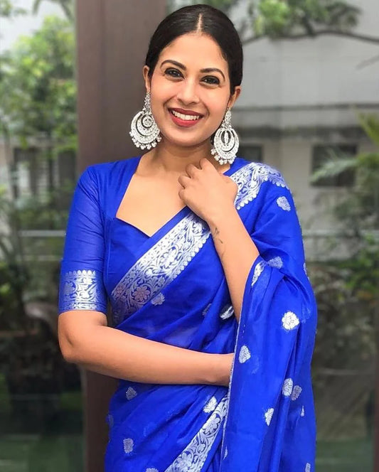 Intricate Royal Blue Soft Silk Saree With Incomparable Blouse Piece