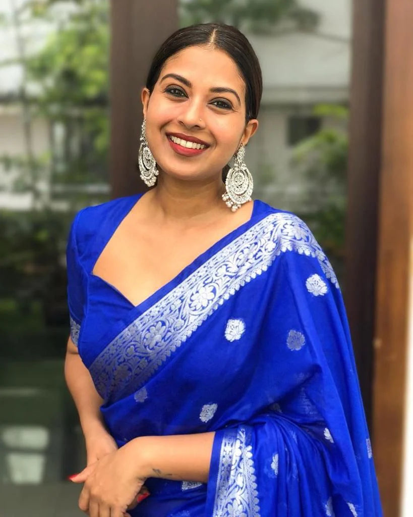 Denim Blue Soft Blender Silk Weaving Silver Zari Saree With Blouse – Bahuji  - Online Fashion & Lifestyle Store