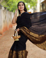 Surpassing Black Soft Silk Saree With Stylish Blouse Piece