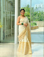 Beauteous White Soft Silk Saree With Serendipity Blouse Piece