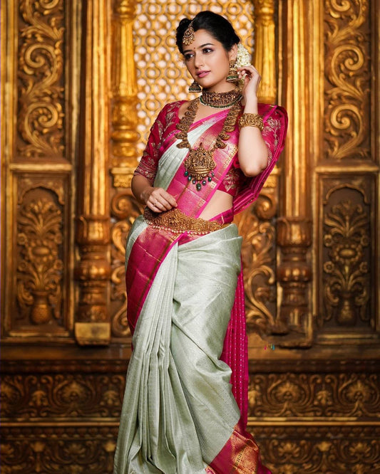 Pleasurable Sea Green Soft Banarasi Silk Saree With Smashing Blouse Piece