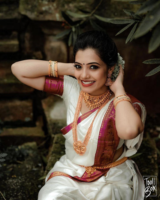 Demanding White Soft Silk Saree With Girlish Blouse Piece