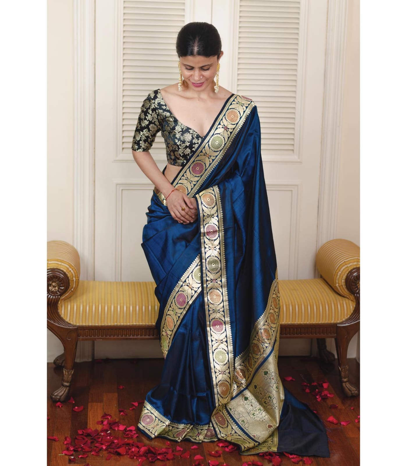 Ephemeral Navy Blue Soft Silk Saree With Gorgeous Blouse Piece