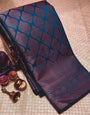 Felicitous Navy Blue Soft Silk Saree With Symmetrical Blouse Piece