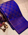 Lissome Royal Blue Soft Silk Saree With Sumptuous Blouse Piece