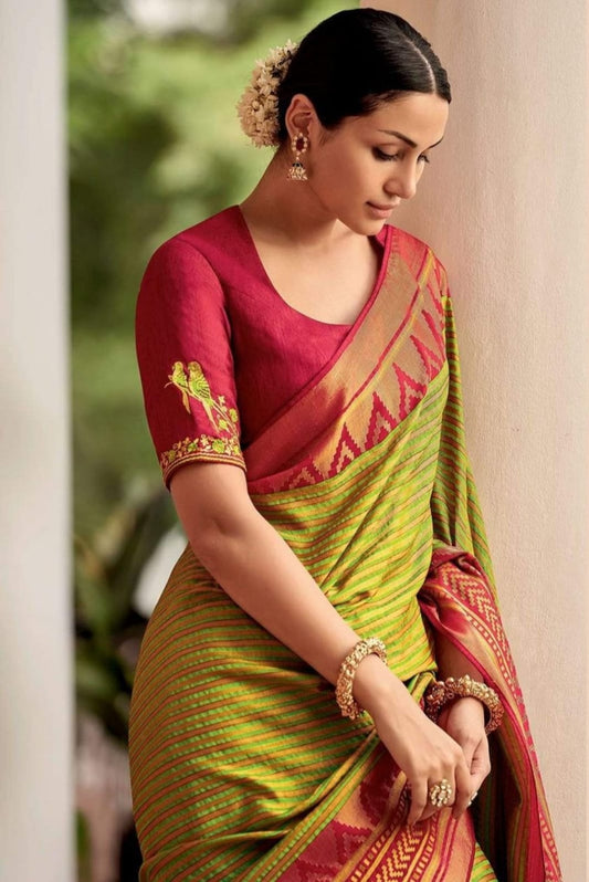 Lissome Mehndi Soft Silk Saree With Classic Two Blouse Piece
