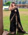 Dissemble Black Soft Banarasi Silk Saree With Lagniappe Blouse Piece