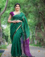 Gratifying Green Cotton Silk Saree With Flaunt Blouse Piece