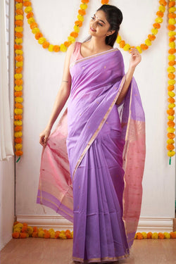 Improbable Lavendor Cotton Silk Saree With Nemesis Blouse Piece