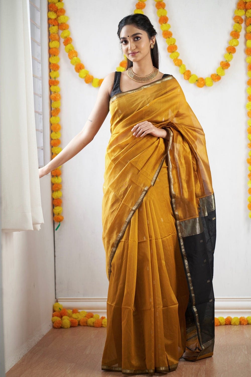 Magnificat Mustard Cotton Silk Saree With Imbrication Blouse Piece magnificat-mustard-cotton-silk-saree-with-imbrication-blouse-piece