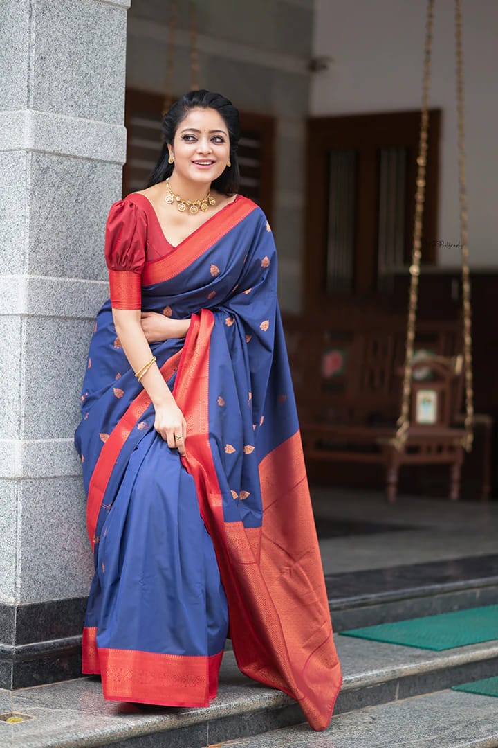 Intricate Blue Soft Silk Saree With Most Stunning Blouse Piece