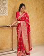 Engrossing Red Soft Silk Saree With Classic Blouse Piece