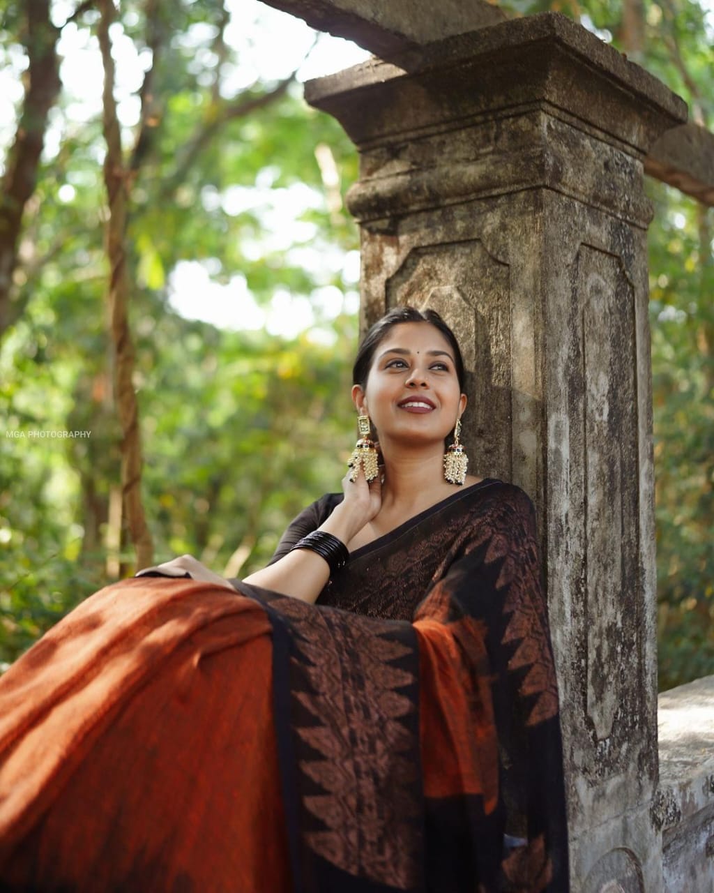 Elision Orange Soft Silk Saree With Dalliance Blouse Piece